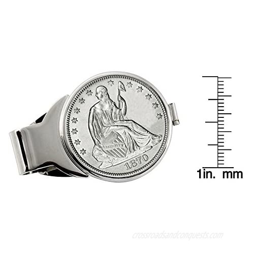 Coin Money Clip - Silver Seated Liberty Half Dollar | Brass Moneyclip Layered in Silver-Tone Rhodium | Holds Currency Credit Cards Cash | Genuine U.S. Coin | Includes a Certificate of Authenticity
