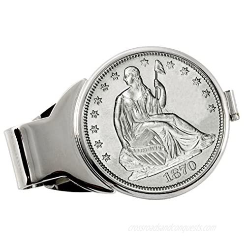 Coin Money Clip - Silver Seated Liberty Half Dollar | Brass Moneyclip Layered in Silver-Tone Rhodium | Holds Currency  Credit Cards  Cash | Genuine U.S. Coin | Includes a Certificate of Authenticity