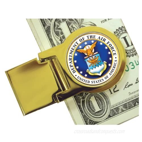 Coin Money Clip - Washington Quarter Colorized with the Air Force Emblem | Brass Moneyclip Layered in Pure 24k Gold | Holds Currency  Credit Cards  Cash | Genuine Coin | Certificate of Authenticity
