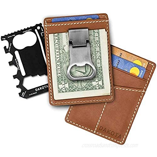 Dakota 91275 Genuine Leather Wallet with Money Clip/Bottle Opener Black Multi-Tool Included