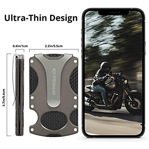 Extremus Tactical Wallet Carbon Fiber Wallet Money Clip RFID Blocking Technology Carbon Fiber and Stainless-Steel Construction Holds 15 Cards Plus Cash Ultra-Thin Design Minimalist Wallet Gunsmoke