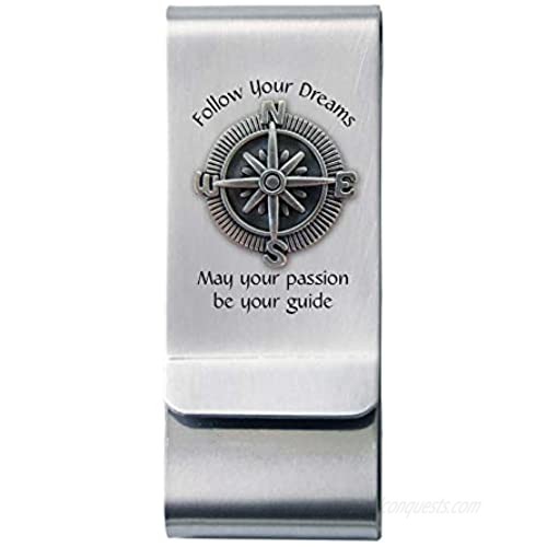 Follow Your Dreams Silver Metal Satin Steel 2" Double Money Clip (Holds Cash and Credit Cards) Perfect Gift for Any Occasion  Including Graduation.