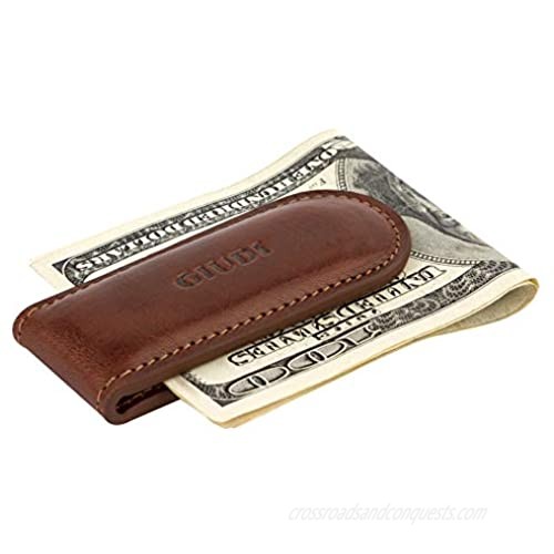 Giudi Luxury Magnetic Money Clip for Men – Made in Italy – Genuine Cow Leather – Slim and Minimalist Italian Design – Strong Magnet Mens Money Clamp Cash Holder