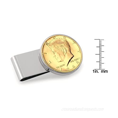 Gold-Layered JFK 1964 First Year of Issue Half Dollar Stainless Steel Coin Money Clip
