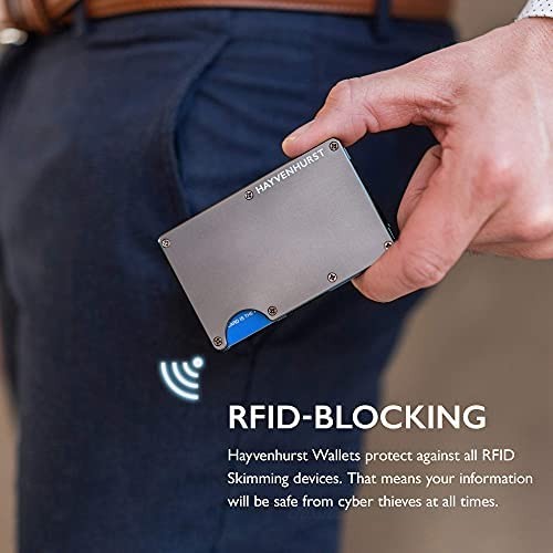 Hayvenhurst Slim Minimalist Front Pocket RFID Blocking Metal Wallets for Men with Money Clip