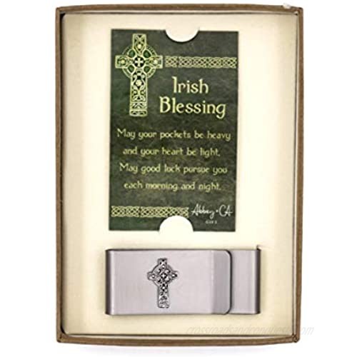 Irish Blessing Celtic Cross Silver Metal Satin Steel 2 Double Money Clip (Holds Cash and Credit Cards) Perfect Gift for Any Occasion Including Graduation.