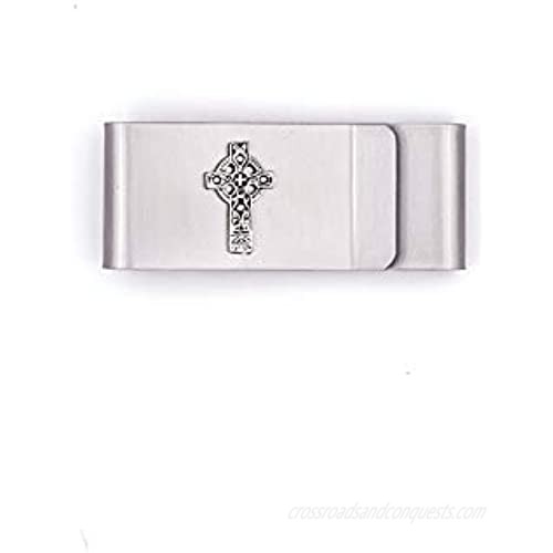 Irish Blessing Celtic Cross Silver Metal Satin Steel 2 Double Money Clip (Holds Cash and Credit Cards) Perfect Gift for Any Occasion Including Graduation.