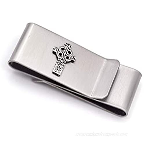 Irish Blessing Celtic Cross Silver Metal Satin Steel 2" Double Money Clip (Holds Cash and Credit Cards) Perfect Gift for Any Occasion  Including Graduation.