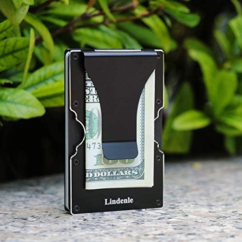 Lindenle Slim Wallet Minimalist Front Pocket Wallet Card Holder RFID Blocking Money Clip