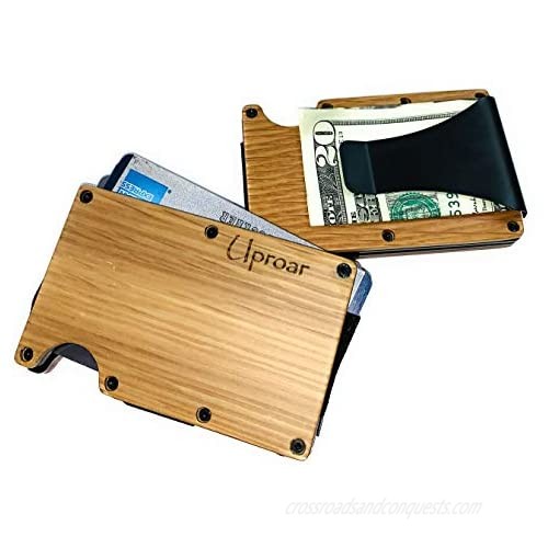 Minimalist slim RFID blocking wallet and money clip wood
