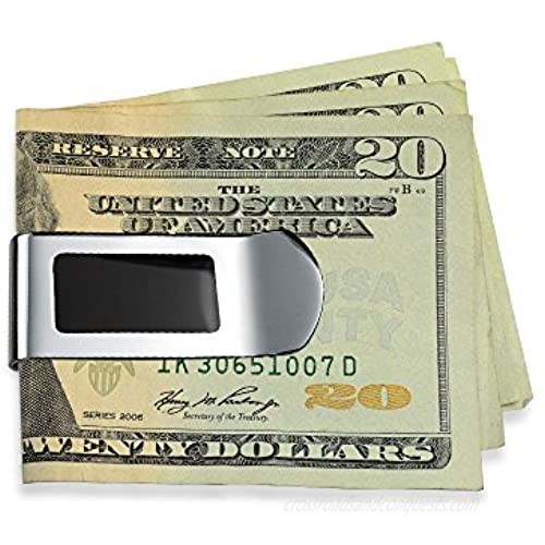 Personalized Customizable Two Tone Black Enamel Inlay Engravable Large Wide Strong Men Money Clip Card Holder Gift Father Silver Tone Stainless Steel