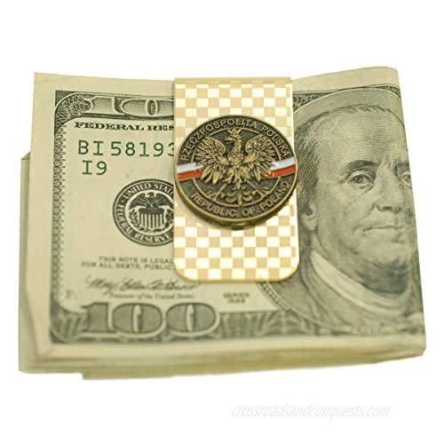 Polish Gold Plated Money Clip Cash Clips Metal Wallet Card Holder for Men Women- Checkerboard Pattern