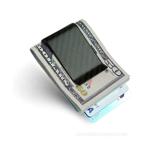SERMAN BRANDS Carbon Fiber Money Clip Credit Card Holder Slim Business Front Pocket Clips for Men Black Glossy