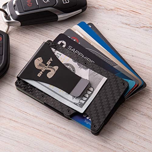 Shelby Carbon Fiber Wallet Money Clip | RFID protection | Holds Currency Credit Cards Cash | Genuine Carbon Fiber | Super Slim and Lightweight | Laser Etched Shelby Cobra Snake Logo