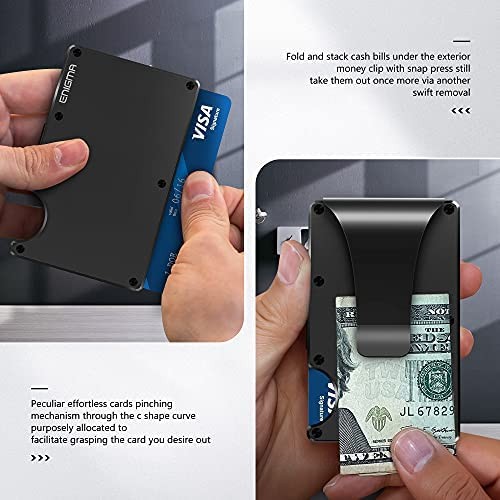 Slim Wallets for Men Aluminum RFID Mens Wallet Minimalist Credit Card Holder with Metal Money Clip Black - ENIGMA