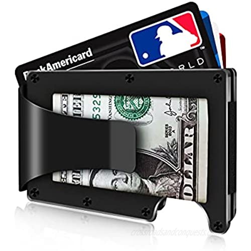 Slim Wallets for Men  Aluminum RFID Mens Wallet  Minimalist Credit Card Holder with Metal Money Clip Black - ENIGMA