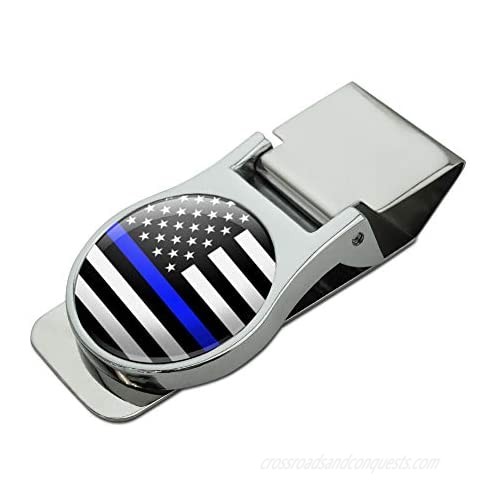 Thin Blue Line American Flag Satin Chrome Plated Metal Money Clip