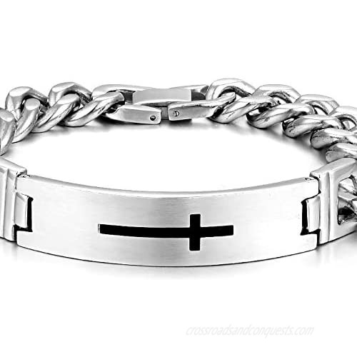 BIYONGDE Mens Womens Curb Chain Bangle Bracelet Silver Black Cross ID Identification Hiphop