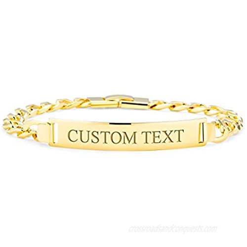 Bling Jewelry Cuban Curb Link Personalized Name Engravable ID Identification Bracelet for Men 180 Gauge 18K Gold Plated Brass 8.5 Inch