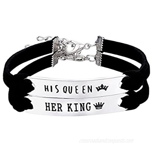 CJ&M His Queen Her King Matching Couples Bracelet Anniversary Bracelet/Personalized His and Hers Jewelry Boyfriend Girlfriend Jewelry
