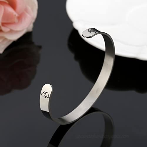 CJ&M Stainless Steel Side by Side Or Miles Apart Best Friends Bracelets Cuff Bangle - Long Distance Friendship Gifts Sister Gift Jewelry