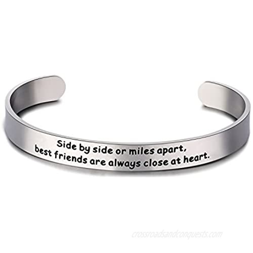 CJ&M Stainless Steel Side by Side Or Miles Apart Best Friends Bracelets Cuff Bangle - Long Distance Friendship Gifts Sister Gift Jewelry