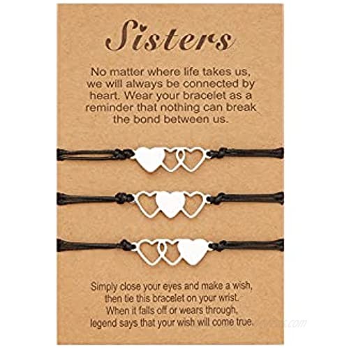 COLORFUL BLING 2/3Pcs Best Friend Wax Bracelets Friendship BFF Matching Distance Heart Bracelet for Women Girls Teen Men