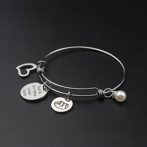 CWSEN Funny Sloth Jewelry Just A Girl Who Loves Sloth Bracelet Sloth Lover Gift Cute Animal Pendant Jewelry for Women Girls