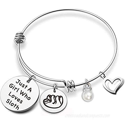 CWSEN Funny Sloth Jewelry Just A Girl Who Loves Sloth Bracelet Sloth Lover Gift Cute Animal Pendant Jewelry for Women Girls
