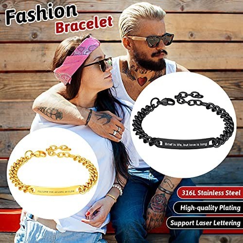 FaithHeart Custom ID Bracelet Men Women Stainless Steel/Gold Plated Curb Link Chain Bracelets with 7MM/10MM/15MM Identification Tags Personalized Jewelry (Delicate Gift Packaging)