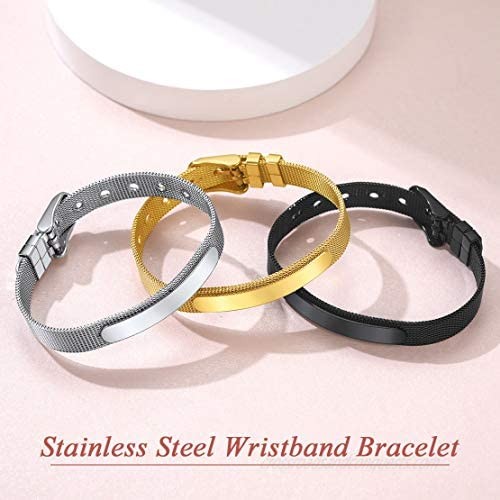 FindChic Custom Nameplate Bracelets for Women Inspirational Bracelet 5.5''-7'' Stainless Steel/18K Gold Plated Jewelry Friendship Coordinates Bar Mesh Bangle for Girls