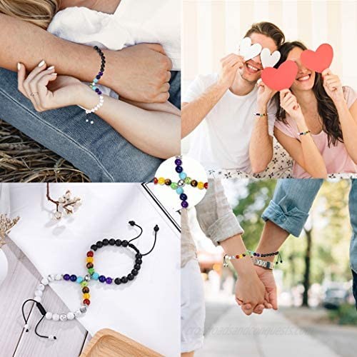 Jeka Magnetic Matching Couples Bracelets Natural Stone Beaded Long Distance Relationships Gifts for Men Women His Hers Friends