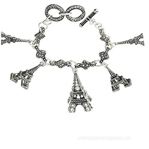 Jewelry Nexus Eiffel Tower Paris Silver-Tone Designer Toggle Bracelet Love in Paris