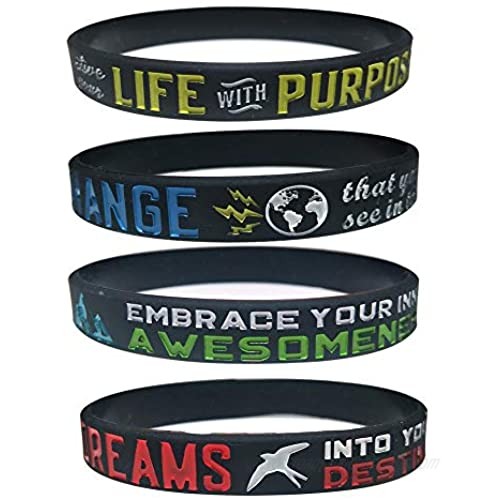 JOYID 4PCS Turn Your Dream Life with Purpose Embrace Your Inner Awesomeness Be The Change You Wish to See in The World Inspirational Motivational Silicone Bracelets Gifts