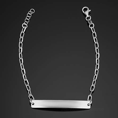 Kooljewelry 925 Sterling Silver with Rhodium Plating Bar ID Bracelet (Adjustable from 7-7.5 inch)