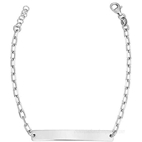Kooljewelry 925 Sterling Silver with Rhodium Plating Bar ID Bracelet (Adjustable from 7-7.5 inch)