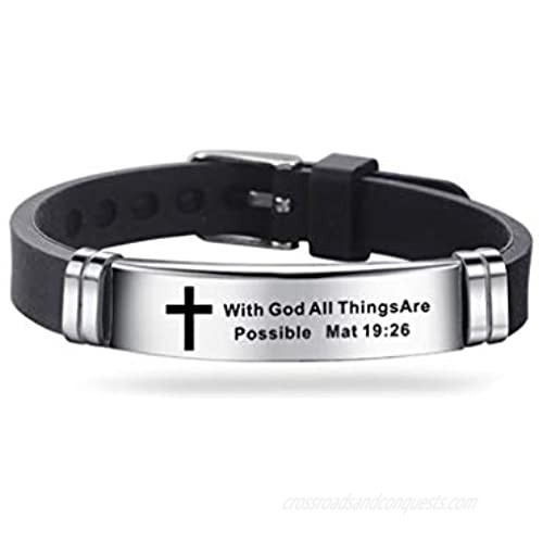 LuxglitterLin Inspirational Religous Crucifix Bracelet for Women Scripture Quote Faith Christian Silicone Jewelry