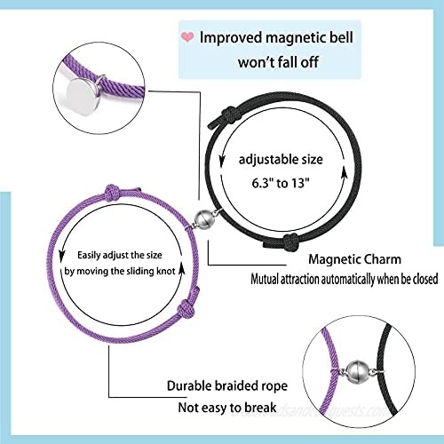 Magnetic Couples Bracelets Mutual Attraction Relationship Matching Friendship His Hers Rope Bracelet Set for Women Men Boyfriend Girlfriend Him Her BFF Best Friends