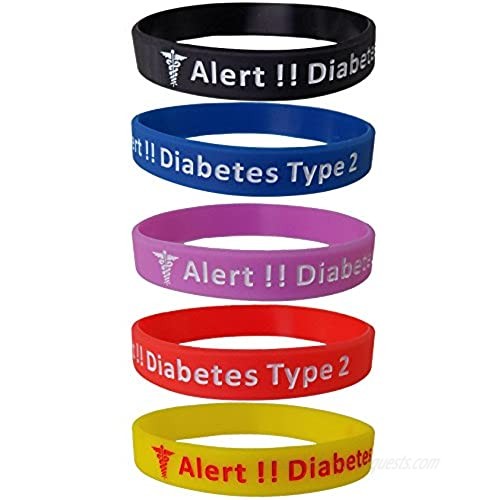 Max Petals Diabetes Type 2 Silicone Bracelet Wristbands - 5 Pack