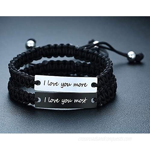 Personalized Handmade Braided Rope ID Plate Couples Bracelets for Women Men Friendship …