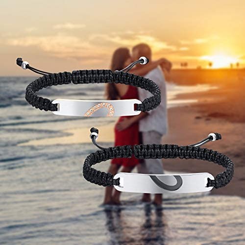 Personalized Magnetic Attract Couples Bracelets Custom His and Hers Hidden Secret Message Bracelets Engraved Handmade Braided Rope Nameplate Bracelets for Lover