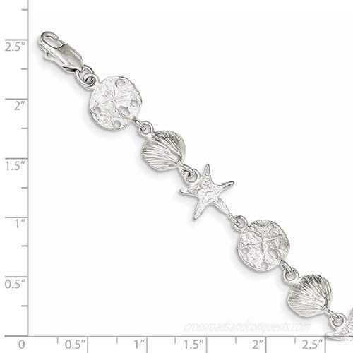 Sterling Silver Seashells Starfish and Sand Dollar Bracelet - 7 Inch - Lobster Claw