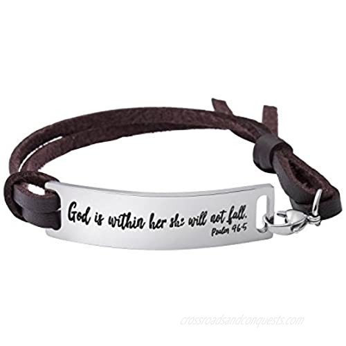 Yiyang Inspirational Leather Bracelet for Women Christian Engraved Bibler Verse Silver Jewelry