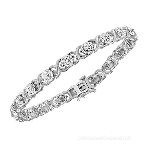 1/4 Carat Diamond Sterling Silver Miracle Plate Cross link Diamond Bracelet (Diamond Quality IJ-I3) | Real Diamond Bracelet For Women | Gift Box Included Rose Gold Sterling Silver Yellow Gold
