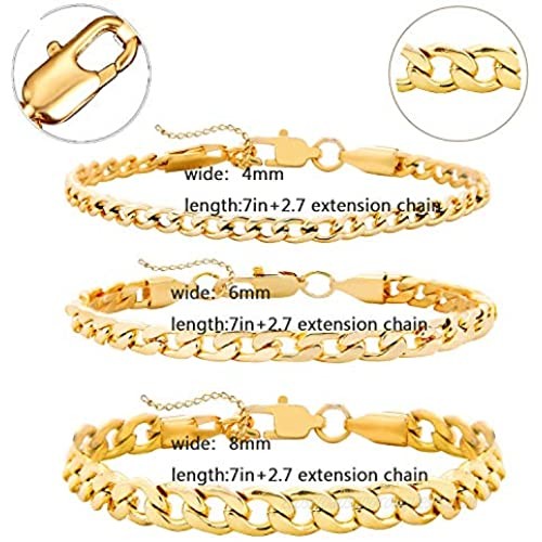 3Pcs 14K Gold Plated Chain Link Bracelet Set for Men Women Cuban Paperclip Chain Stainless Steel Stackable Stretchable Elastic Gold Bead Ball Bracelet Set