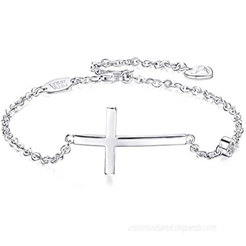 AmorAime 925 Sterling Silver Cross Bracelet for Women Birthstone Bracelet Dainty Religious Christian Believe Faith Bracelet CZ Adjustable Girls Jewelry for Christmas or Birthday