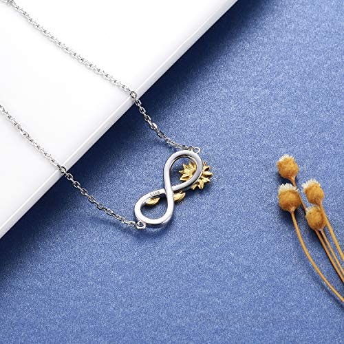 APOTIE You are My Sunshine Sunflower Necklace Bracelet - 925 Sterling Silver Infinity Adjustable Jewelry Daughter Mother Gift for Women Girls