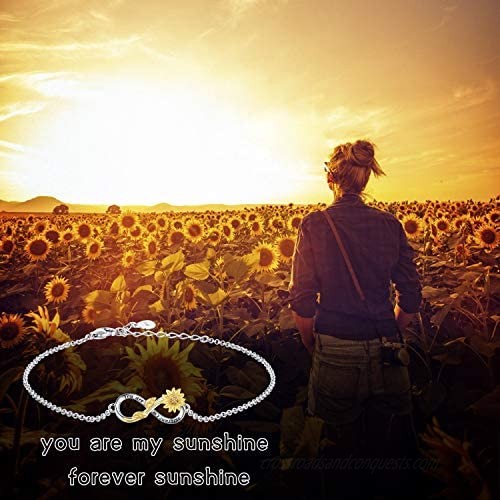 APOTIE You are My Sunshine Sunflower Necklace Bracelet - 925 Sterling Silver Infinity Adjustable Jewelry Daughter Mother Gift for Women Girls