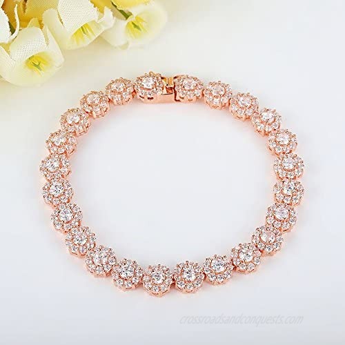 BAMOER Classic Luxury Rose Gold Plated Bracelet with Sparkling Cubic Zirconia Stones for Women Gift for Her