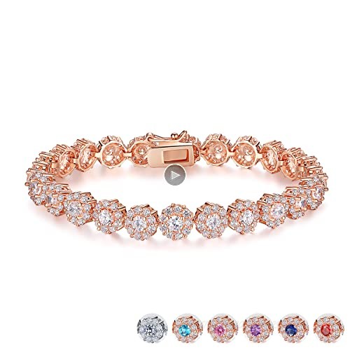 BAMOER Classic Luxury Rose Gold Plated Bracelet with Sparkling Cubic Zirconia Stones for Women Gift for Her